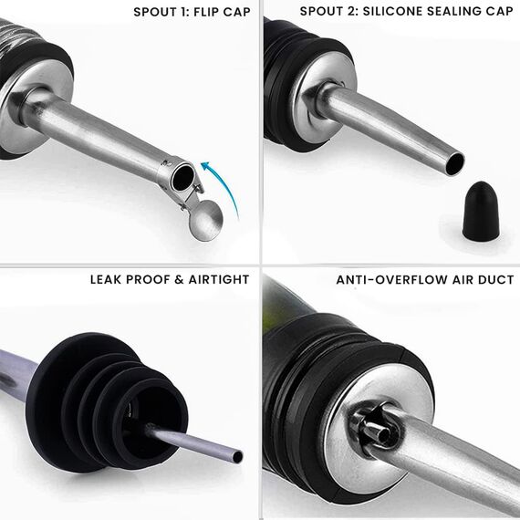 Bugucat Ölflasche, 2PCS 500ML Essigflasche aus Glas mit Spender,Öl Flaschen mit Ausgießer und Etikett, Olivenöl Spender mit Anti-Schmutz Verschluss Auslaufsicher und Tropffrei zum Kochen,Salat,Grillen