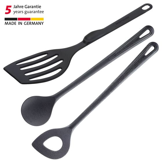 Westmark Koch-Set, 3-tlg.: 1 Pfannenwender, 1 Rührlöffel, 1 Spitzlochlöffel, hochhitzebeständig, Kunststoff, Schwarz, 203522E9