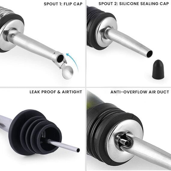 Bugucat Ölflasche,2PCS 500ML Essigflasche aus Glas mit Spender,Öl Flaschen mit Ausgießer und Etikett,Olivenöl Spender mit Anti-Schmutz Verschluss Auslaufsicher und Tropffrei,zum Kochen, Salat, Grillen