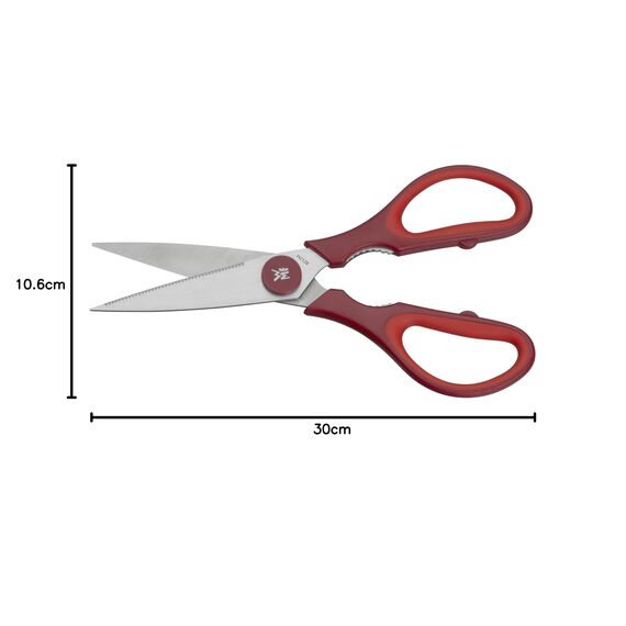 WMF Touch Küchenschere 21 cm, Haushaltsschere mit Sägeschliff, Schere Küche, Cromargan Edelstahl, Softgriff, rot