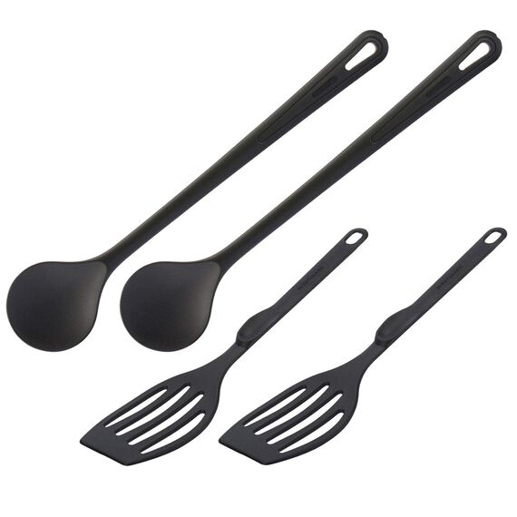 Westmark Küchenhelfer-Set, 4-tlg, je 2 Pfannenwender und Rührlöffel, Hochwertiger Kunststoff, Gentle und Flonal, Schwarz, 203522E6
