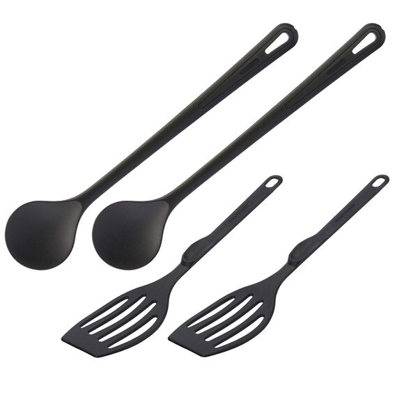 Westmark Küchenhelfer-Set, 4-tlg, je 2 Pfannenwender und Rührlöffel, Hochwertiger Kunststoff, Gentle und Flonal, Schwarz, 203522E6