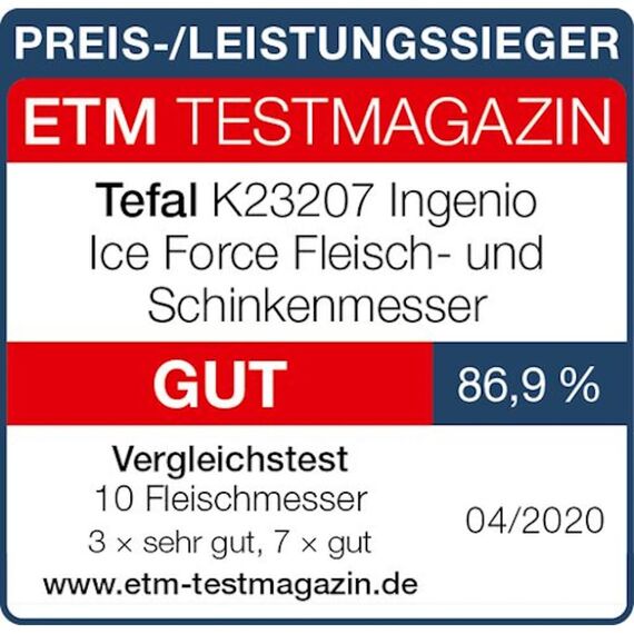 Tefal Ice Force K23207 Fleisch und Schinkenmesser | Handschutz | Edelstahl | Schwarz | 20cm