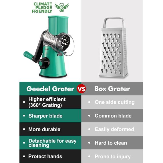 Käsereibe, Reibe für Gemüse mit 3 Trommelblättern, Trommelreibe Schnelleres und Einfaches Schneiden, Gemüseschneider Ideal für Käse, Gurken, Karotten, Nüsse usw