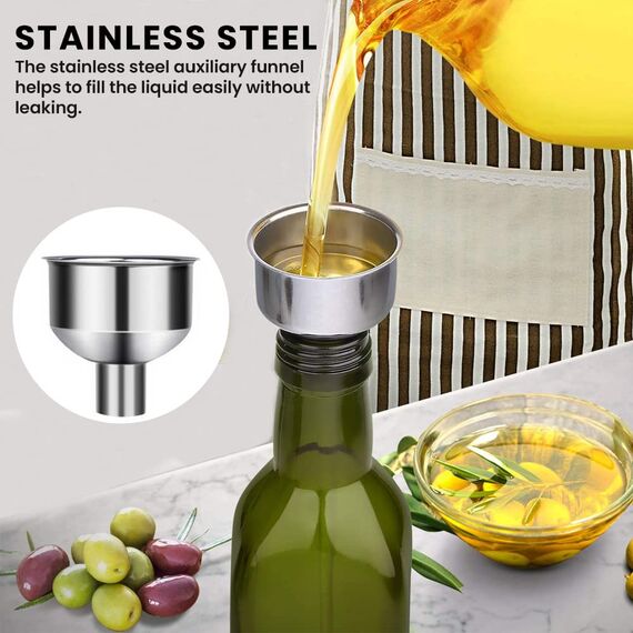 Bugucat Ölflasche, 2PCS 500ML Essigflasche aus Glas mit Spender,Öl Flaschen mit Ausgießer und Etikett, Olivenöl Spender mit Anti-Schmutz Verschluss Auslaufsicher und Tropffrei zum Kochen,Salat,Grillen