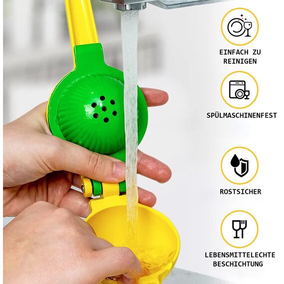 Zulay Kitchen Zitronenpresse & Limettenpresse, Manuelle Zitruspresse Handpresse für Zitronen und Limetten, Entsafter Saftpresse Manuell, Robuste Saftpresse aus Aluminium (Gelb/Grün)