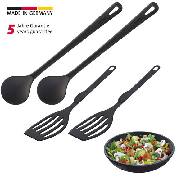 Westmark Küchenhelfer-Set, 4-tlg, je 2 Pfannenwender und Rührlöffel, Hochwertiger Kunststoff, Gentle und Flonal, Schwarz, 203522E6