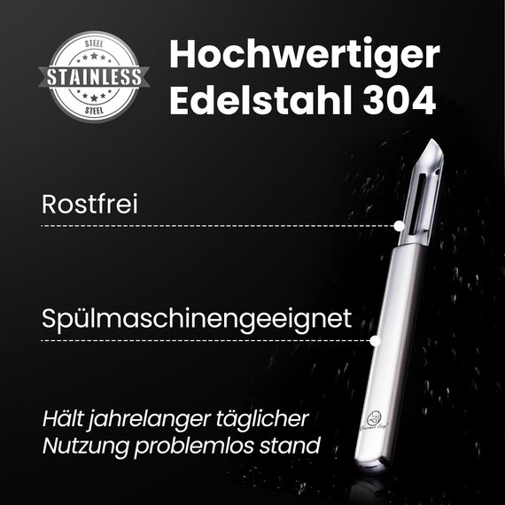 Deluxe Sparschäler aus Edelstahl für Rechts- & Linkshänder | Innovativer Gemüseschäler & Obstschäler mit doppelseitiger Klinge | Ultrascharf, spülmaschinengeeignet, 5 Jahre Ersatzversprechen