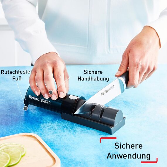 Tefal Ice Force Messerschärfer, 3-Schritte-Schleifprozess, nachschärfen + ausbessern, gut für Edelstahlmesser, platzsparende Aufbewahrung, japanische Keramikschleifscheibe, Schwarz, K26505