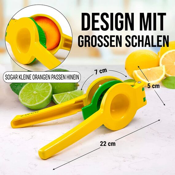 Zulay Kitchen Zitronenpresse & Limettenpresse, Manuelle Zitruspresse Handpresse für Zitronen und Limetten, Entsafter Saftpresse Manuell, Robuste Saftpresse aus Aluminium (Gelb/Grün)