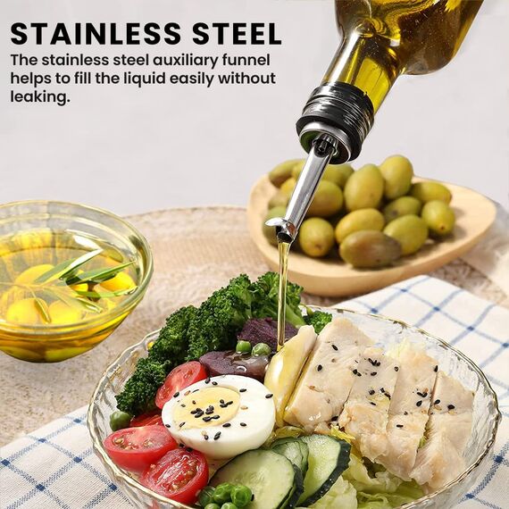 Bugucat Ölflasche,2PCS 500ML Essigflasche aus Glas mit Spender,Öl Flaschen mit Ausgießer und Etikett,Olivenöl Spender mit Anti-Schmutz Verschluss Auslaufsicher und Tropffrei,zum Kochen, Salat, Grillen