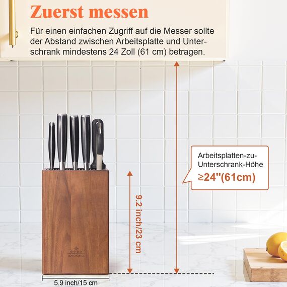 ENOKING Messerblock ohne Messer aus Akazienholz, unbestückte messerblöcke mit Kunststoffdeckel, Hochwertiges universal messerblock für Messer und Geflügelschere/Wetzstahl