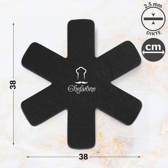 Chefarone Pfannenschoner Filz - 5er Set - 38 cm - XL Pfannenschutz - Stapelschutz für perfekten Pfannen Schutz (schwarz)