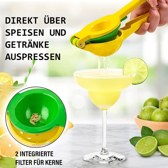 Zulay Kitchen Zitronenpresse & Limettenpresse, Manuelle Zitruspresse Handpresse für Zitronen und Limetten, Entsafter Saftpresse Manuell, Robuste Saftpresse aus Aluminium (Gelb/Grün)