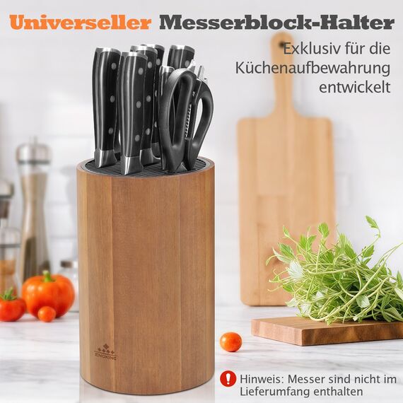 ENOKING Messerblock Ohne Messer, Universal Messerblock mit Schlitzen für Scheren und Schärfstab, Runder Messerhalter aus Akazienholz, Unbestückte Messerblöcke für Messeraufbewahrung