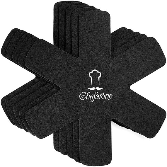 Chefarone Pfannenschoner Filz - 5er Set - 38 cm - XL Pfannenschutz - Stapelschutz für perfekten Pfannen Schutz (schwarz)
