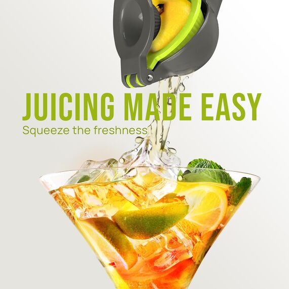 Zulay 2-in-1 Zitronenpresse aus Metall, Handentsafter, Zitronenpresse, manuelle Zitruspresse (Grau und Limettenstanzer)