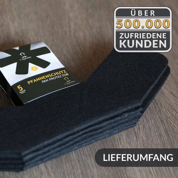 Chefarone Pfannenschoner Filz - 5er Set - 38 cm - XL Pfannenschutz - Stapelschutz für perfekten Pfannen Schutz (schwarz)