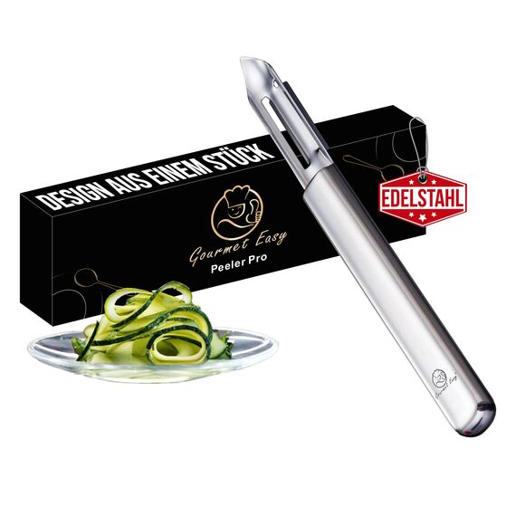 Deluxe Sparschäler aus Edelstahl für Rechts- & Linkshänder | Innovativer Gemüseschäler & Obstschäler mit doppelseitiger Klinge | Ultrascharf, spülmaschinengeeignet, 5 Jahre Ersatzversprechen