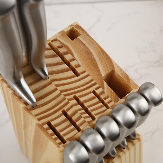 Messerblock ohne Messer Kieferholz für 15 Teile. Universal Messerhalter aus Massivholz, robuster und eleganter. Messerhalter mit Scherenschlitz, Küchenmesser-Block (Kieferholz)
