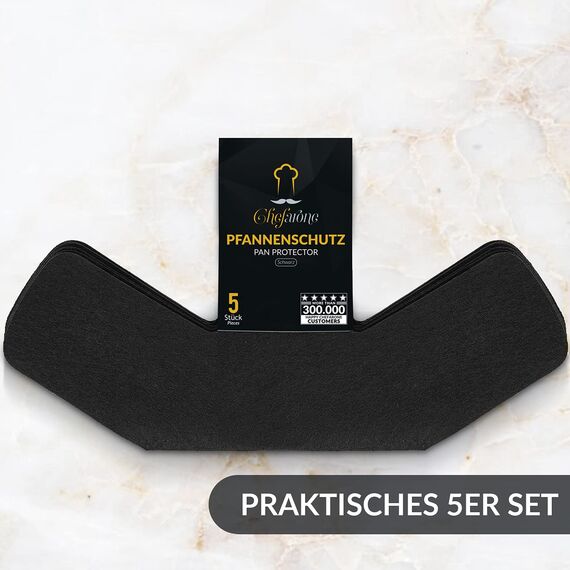 Chefarone Pfannenschoner Filz - 5er Set - 38 cm - XL Pfannenschutz - Stapelschutz für perfekten Pfannen Schutz (schwarz)