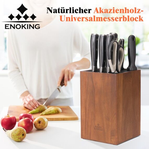 ENOKING Messerblock ohne Messer aus Akazienholz, unbestückte messerblöcke mit Kunststoffdeckel, Hochwertiges universal messerblock für Messer und Geflügelschere/Wetzstahl