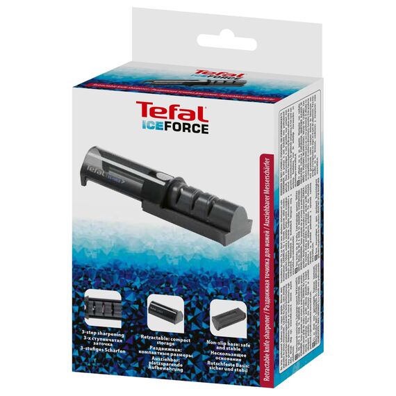 Tefal Ice Force Messerschärfer, 3-Schritte-Schleifprozess, nachschärfen + ausbessern, gut für Edelstahlmesser, platzsparende Aufbewahrung, japanische Keramikschleifscheibe, Schwarz, K26505