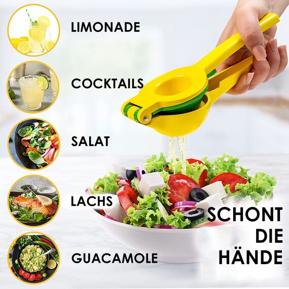 Zulay Kitchen Zitronenpresse & Limettenpresse, Manuelle Zitruspresse Handpresse für Zitronen und Limetten, Entsafter Saftpresse Manuell, Robuste Saftpresse aus Aluminium (Gelb/Grün)