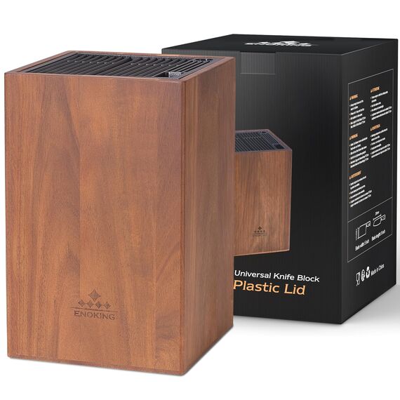 ENOKING Messerblock ohne Messer aus Akazienholz, unbestückte messerblöcke mit Kunststoffdeckel, Hochwertiges universal messerblock für Messer und Geflügelschere/Wetzstahl