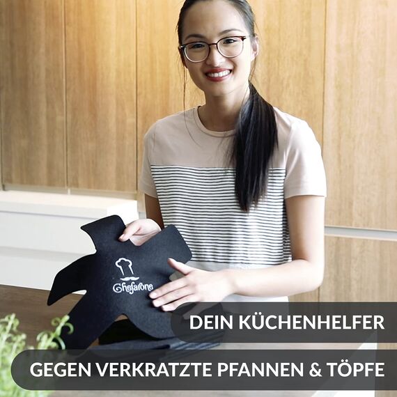 Chefarone Pfannenschoner Filz - 5er Set - 38 cm - XL Pfannenschutz - Stapelschutz für perfekten Pfannen Schutz (schwarz)