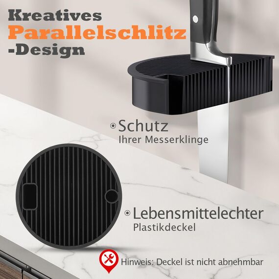 ENOKING Messerblock Ohne Messer, Universal Messerblock mit Schlitzen für Scheren und Schärfstab, Runder Messerhalter aus Akazienholz, Unbestückte Messerblöcke für Messeraufbewahrung