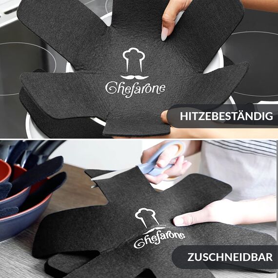 Chefarone Pfannenschoner Filz - 5er Set - 38 cm - XL Pfannenschutz - Stapelschutz für perfekten Pfannen Schutz (schwarz)
