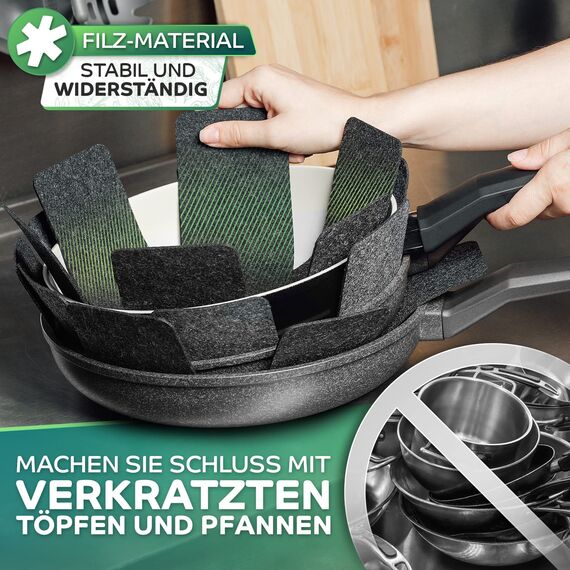 Loco Bird Pfannenschoner Filz 6er Set - 38 cm Pfannenschutz Stapelschutz - Topfschoner anpassbare Größe - Pfannentrenner in grau, Filztopf, Topfschutz, Topfuntersetzer Filz, Topftrenner, Pan Protector