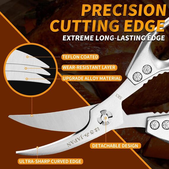 DRAGON RIOT Küchenscheren-Set Silber | Professionelle Meeresfrüchte-Schere & Allzweck-Küchenschere | Scharfe Japanische Fleischschere für Krabben, Hummer, Geflügel, Kräuter & Food Prep