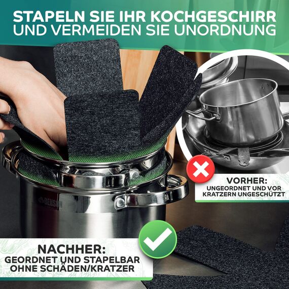 Loco Bird Pfannenschoner Filz 6er Set - 38 cm Pfannenschutz Stapelschutz - Topfschoner anpassbare Größe - Pfannentrenner in grau, Filztopf, Topfschutz, Topfuntersetzer Filz, Topftrenner, Pan Protector