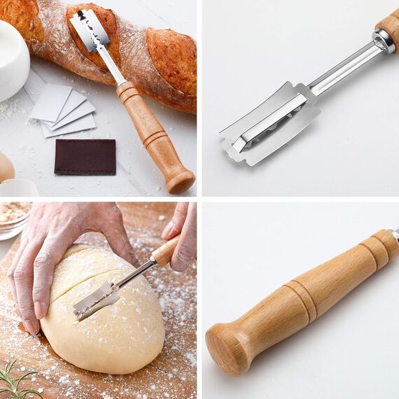 ZITFRI Bäckermesser Teigmesser Baguettemesser Brot Lahm Scoring Tool Set Brot Bäcker Cutter mit 10 Brotklinge Bäckerklinge Ritzmesser zum Einschneiden von Baguette Teigmesser für DIY Brot Backen