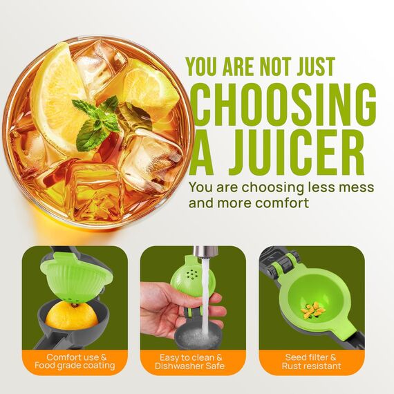 Zulay 2-in-1 Zitronenpresse aus Metall, Handentsafter, Zitronenpresse, manuelle Zitruspresse (Grau und Limettenstanzer)