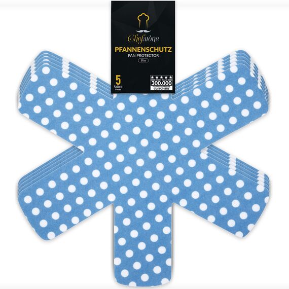 Chefarone Pfannenschoner Filz - 5er Set - 38,5 cm - XL Pfannenschutz - Stapelschutz für perfekten Pfannen Schutz (Blau)