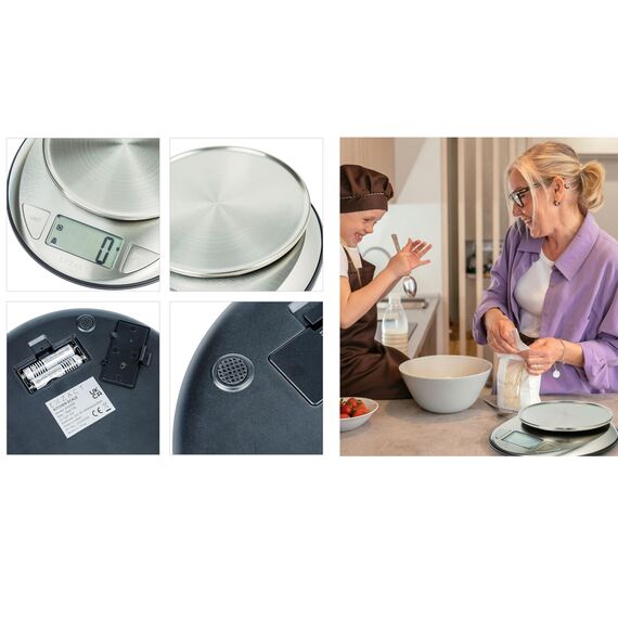 Exzact Elektronische Küchenwaage mit Großer Anzeige - Flüssigkeitsvolumen Messfunktion/Auto-Zero/Tare - 5kg/11lb