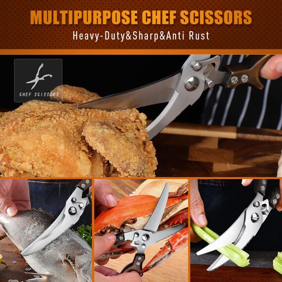 DRAGON RIOT Geflügelschere Profi Küchenschere Edelstahl Fleischschere mit Gezacktem Rand Knochenschere mit Geschenkbox Geflügelschere für Huhn, Fleisch, Knochen, Gemüse, Fisch, Türkei