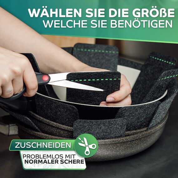 Loco Bird Pfannenschoner Filz 6er Set - 38 cm Pfannenschutz Stapelschutz - Topfschoner anpassbare Größe - Pfannentrenner in grau, Filztopf, Topfschutz, Topfuntersetzer Filz, Topftrenner, Pan Protector