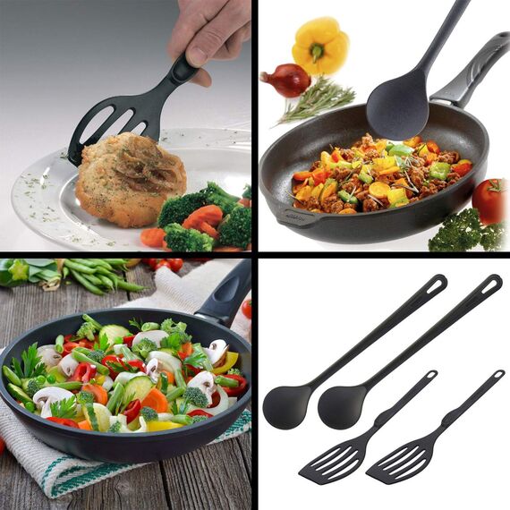 Westmark Küchenhelfer-Set, 4-tlg, je 2 Pfannenwender und Rührlöffel, Hochwertiger Kunststoff, Gentle und Flonal, Schwarz, 203522E6