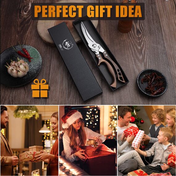 DRAGON RIOT Geflügelschere Profi Küchenschere Edelstahl Fleischschere mit Gezacktem Rand Knochenschere mit Geschenkbox Geflügelschere für Huhn, Fleisch, Knochen, Gemüse, Fisch, Türkei