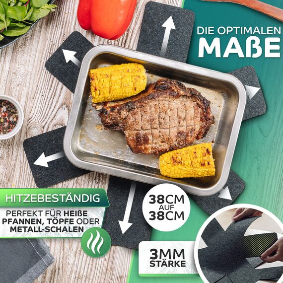 Loco Bird Pfannenschoner Filz 6er Set - 38 cm Pfannenschutz Stapelschutz - Topfschoner anpassbare Größe - Pfannentrenner in grau, Filztopf, Topfschutz, Topfuntersetzer Filz, Topftrenner, Pan Protector