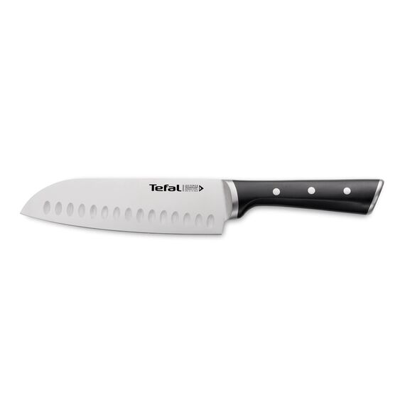 Tefal Ice Force Santoku Messer, 18cm, Korrosionsschutz, Handschutz, Edelstahl, Edelstahl/Schwarz, K23206