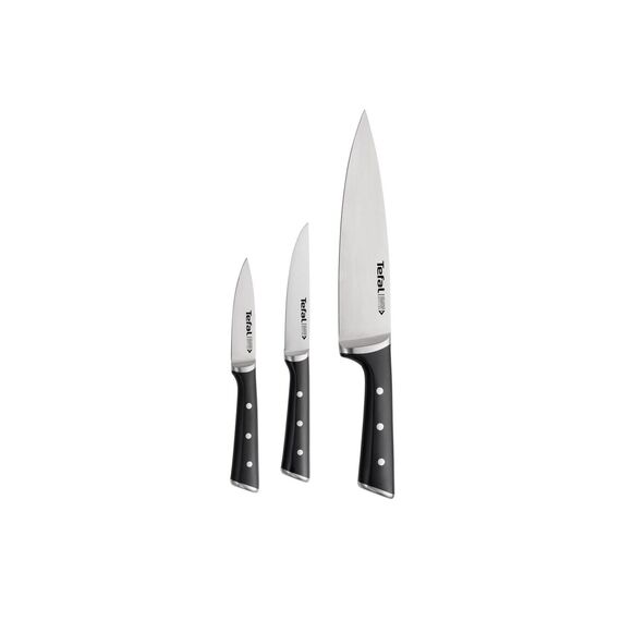 Tefal Ice Force 3-teiliges Messerset, Schälmesser 9cm, Chef-Messer 20cm, Universalmesser 11cm, deutscher Edelstahl, ergonomischer Griff, lang anhaltende Schneideleistung und Schärfe, schwarz, K2323S
