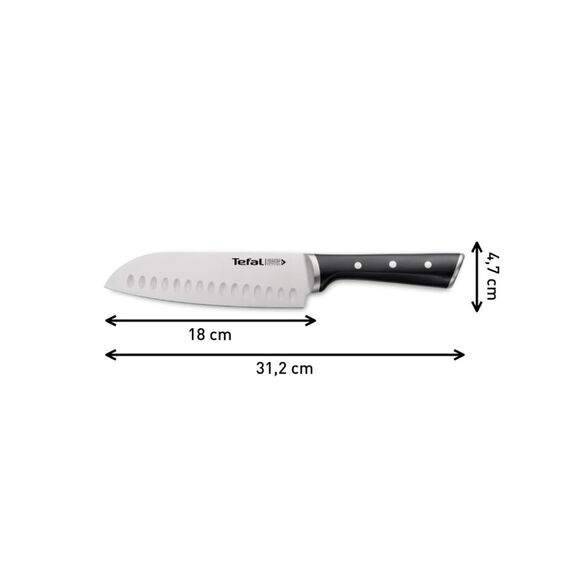 Tefal Ice Force Santoku Messer, 18cm, Korrosionsschutz, Handschutz, Edelstahl, Edelstahl/Schwarz, K23206