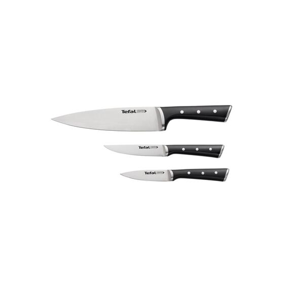 Tefal Ice Force 3-teiliges Messerset, Schälmesser 9cm, Chef-Messer 20cm, Universalmesser 11cm, deutscher Edelstahl, ergonomischer Griff, lang anhaltende Schneideleistung und Schärfe, schwarz, K2323S