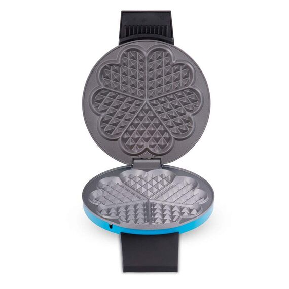Cloer 1627-13 Waffeleisen für klassische Herzwaffeln, 930 W, Waffelgröße 15,5 cm, stufenlos wählbarer Bräunungsgrad, Blau