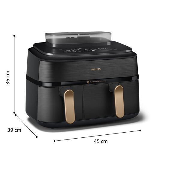 Philips Steam Airfryer 5000 Series Dual Basket Heißluftfritteuse mit Dampfgar-Funktion & 2 Körben – Steam, Airfry, SteamFy, 9L (3L+6L), RapidAir Plus, automatische Dampfreinigung (NA552/00)